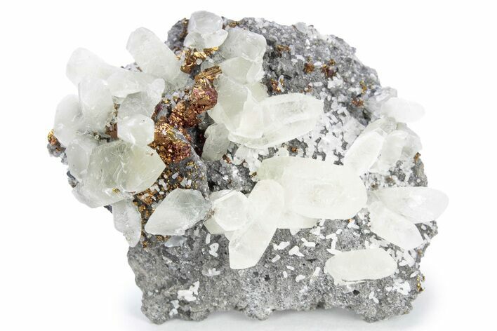 Calcite and Iridescent Chalcopyrite on Dolomite - Missouri #241751